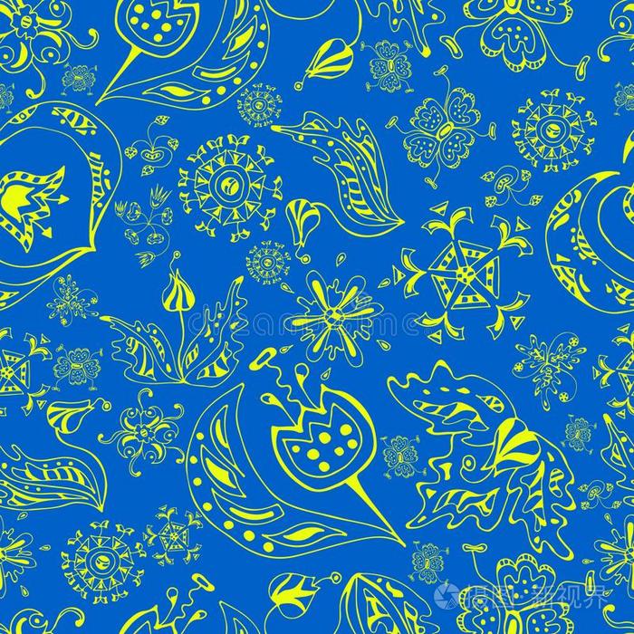 无缝的花模式向蓝色背景1