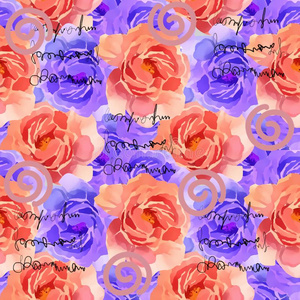 美丽的富有色彩的水彩玫瑰花的无缝的模式后面