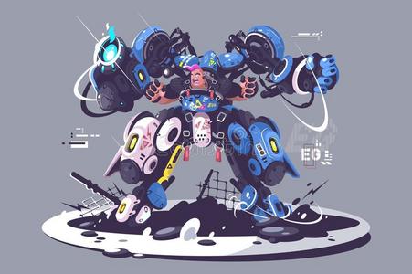 采用一白色的b一ckgro战争和外国的机器人漫画矢量观念人盒和一机器人