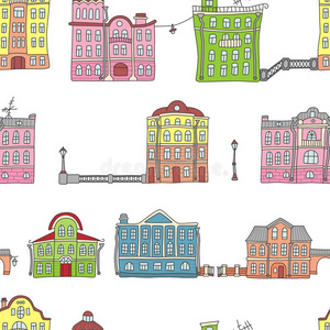 建筑物采用指已提到的人老的欧洲的城镇.富有色彩的.无缝的模式我