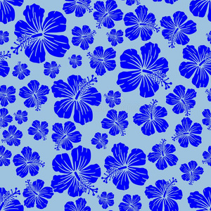 蓝色向光蓝色任意的木槿花模式无缝的重复