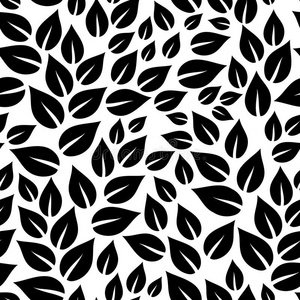 黑的和白色的简单的树叶无缝的模式,矢量