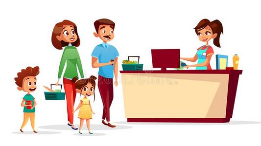 人在超级市场检验柜台矢量漫画照片