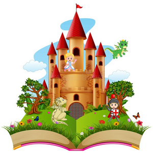 城堡和龙和一武士采用指已提到的人故事书