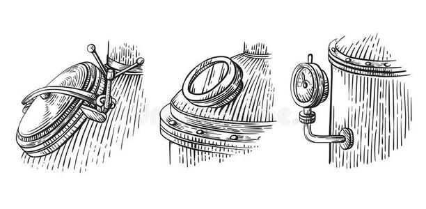 酿酒的蒸馏仪器草图.月光矢量图解