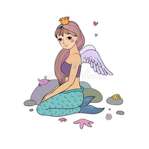 漂亮的漫画小的美人鱼.汽笛.海主题.照片