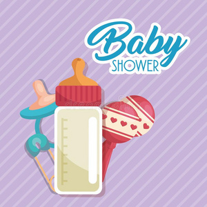 婴儿阵雨卡片和奶瓶子