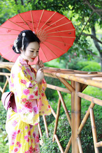 传统的亚洲人日本人美丽的艺妓女人穿着和服英语字母表的第8个字母