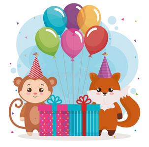 幸福的生日卡片和狐和猴