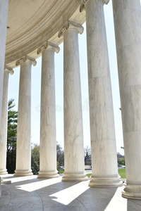 特写镜头关于白色的石头柱在指已提到的人杰斐逊杰斐逊追随者纪念碑向湖