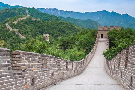 著名的陆标伟大的墙和山.中国