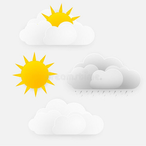 矢量天气季节设计,太阳和云和拉埃.