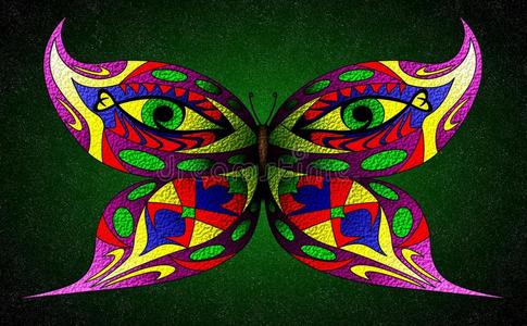 矢量说明关于幻想蝴蝶和两个绿色的眼睛向