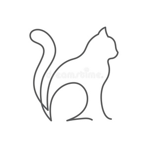 猫线条侧面猫连续的线条绘画-漂亮的宠物坐和和保存尾照片
