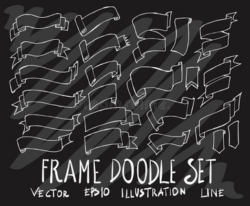 放置关于矢量心不在焉地乱写乱画绘画收集带横幅白色的线条
