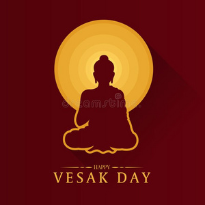 幸福的卫塞一天横幅和佛和圆满的月亮符号阴道上皮改变照片