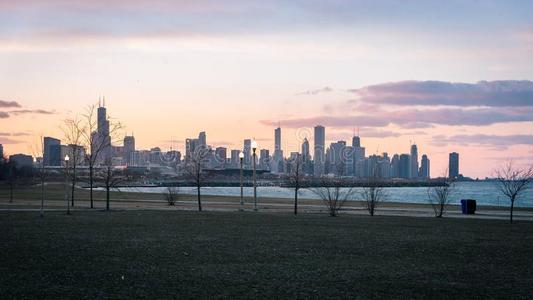 芝加哥地平线刚才后的日落