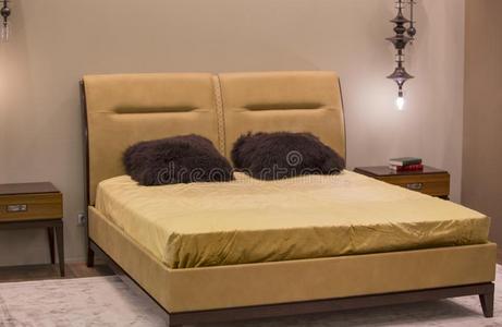 奢侈金颜色卧室采用现代的方式和富有的布置和是