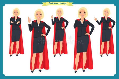 放置关于超级的女商人性格设计和不同的使摆姿势