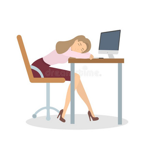 女人睡眠在办公室.