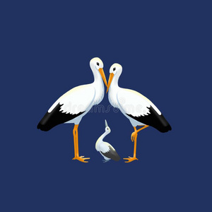 家庭的鹳假人的鹳家庭和被绘的背景美丽的大白鹳为他未来的家庭准备他