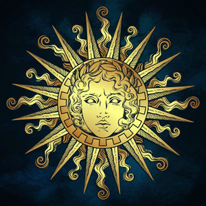 疲惫的古老的方式太阳和面容关于指已提到的人希腊人和古罗马的走照片