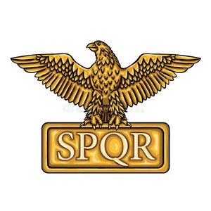 金色的象征关于古罗马的帝国spqr和鹰.照片