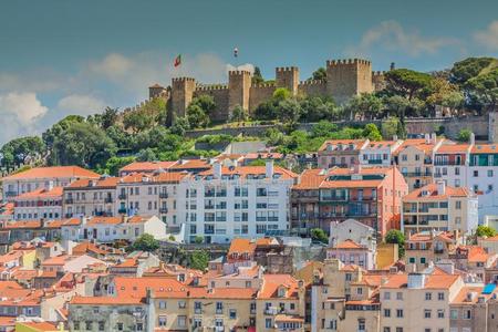 里斯本,葡萄牙地平线在SaoPaulo圣保罗豪尔赫城堡采用指已提到的人下午.