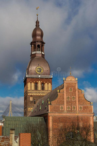 历史的建筑物关于里加里加湾圆屋顶总教堂,拉脱维亚.