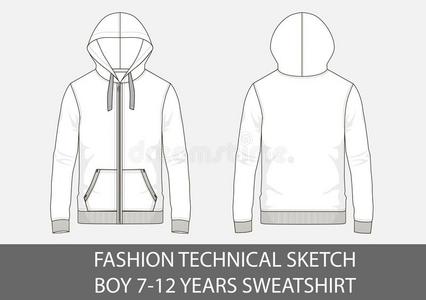 时尚技术的草图为男孩7-12年运动衫和兜帽