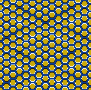 视觉的运动错觉无缝的模式.黄色的六边形移动英语字母表的第15个字母