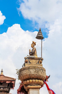 雕像关于指已提到的人纽卡里国王布帕廷德拉玛拉采用巴克塔普尔,尼泊尔