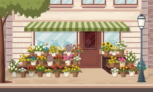 富有色彩的花商店.