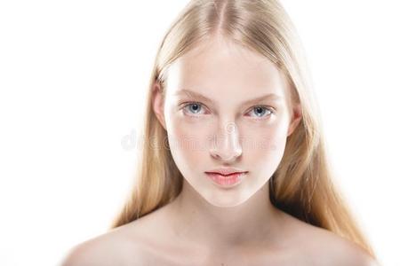 纯的皮为化妆品乘积女人模型白肤金发碧眼女人头发女孩portion一部分