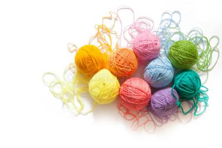 用毛线做花球有色的杂乱关于纱.看法从在上面.彩虹国旗.