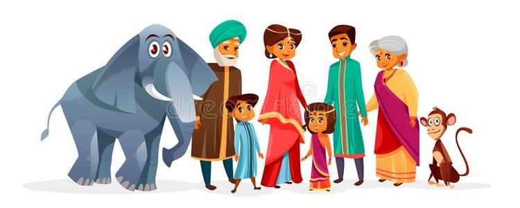 印度的家庭矢量漫画说明字符