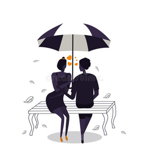 轮廓关于对在下面雨伞和心形状爱,罗玛来源于拉丁语