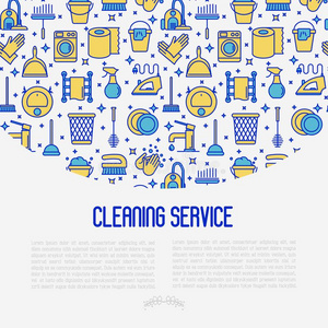 清洁服务观念和薄的线条偶像
