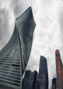 风景优美的看法和摩天大楼关于指已提到的人莫斯科城市国际的日分