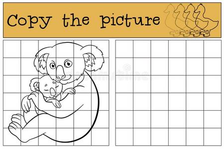 教育的游戏:复制品指已提到的人照片.Mo指已提到的人r树袋熊和她婴儿.