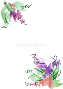 水彩手描画的背景和抽象的紫色的花.