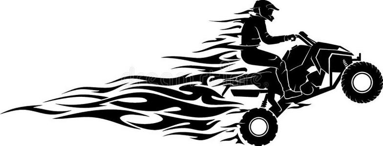 矢量图赛车海报与燃烧中的火焰和赛车旗帜骑自行车的人在火焰图经典