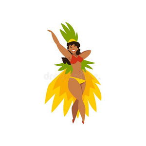 美丽的巴西人女孩跳舞桑巴舞采用节日的戏装和英语字母表的第2个字母