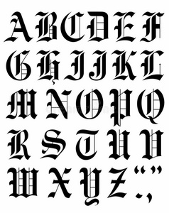 放置gothicscriptorgothictype哥特式书写体字体矢量字母表草图照片