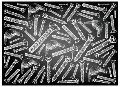 草图背景关于螺丝钉和发疯的向黑板照片