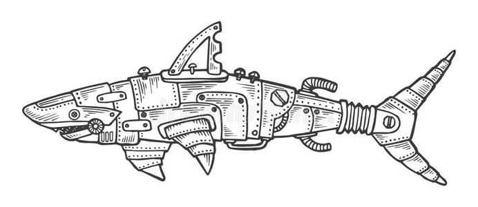 黄金机械鲨鱼简笔画图片