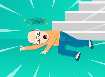 攻击的梯子晕倒老的男人后的落下从楼梯,艺术照片