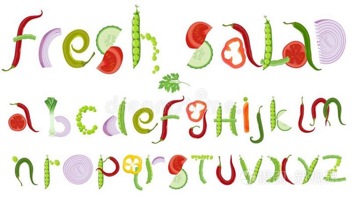 新鲜的蔬菜沙拉矢量字体文学放置.