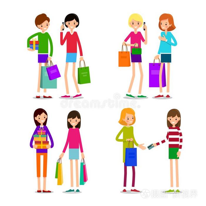 女人和购物袋和信誉卡片.年幼的女孩st和ingwinter冬天