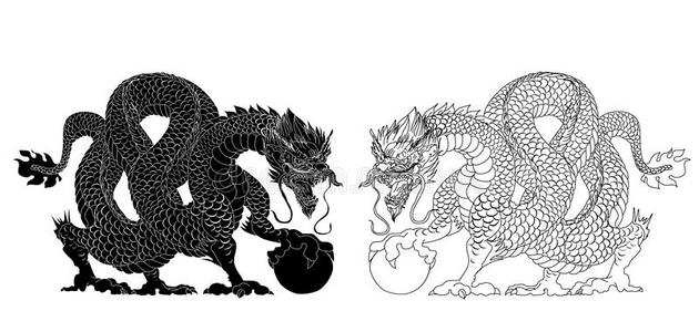 龙使隔离矢量,中国人龙文身.传统的日本人照片
